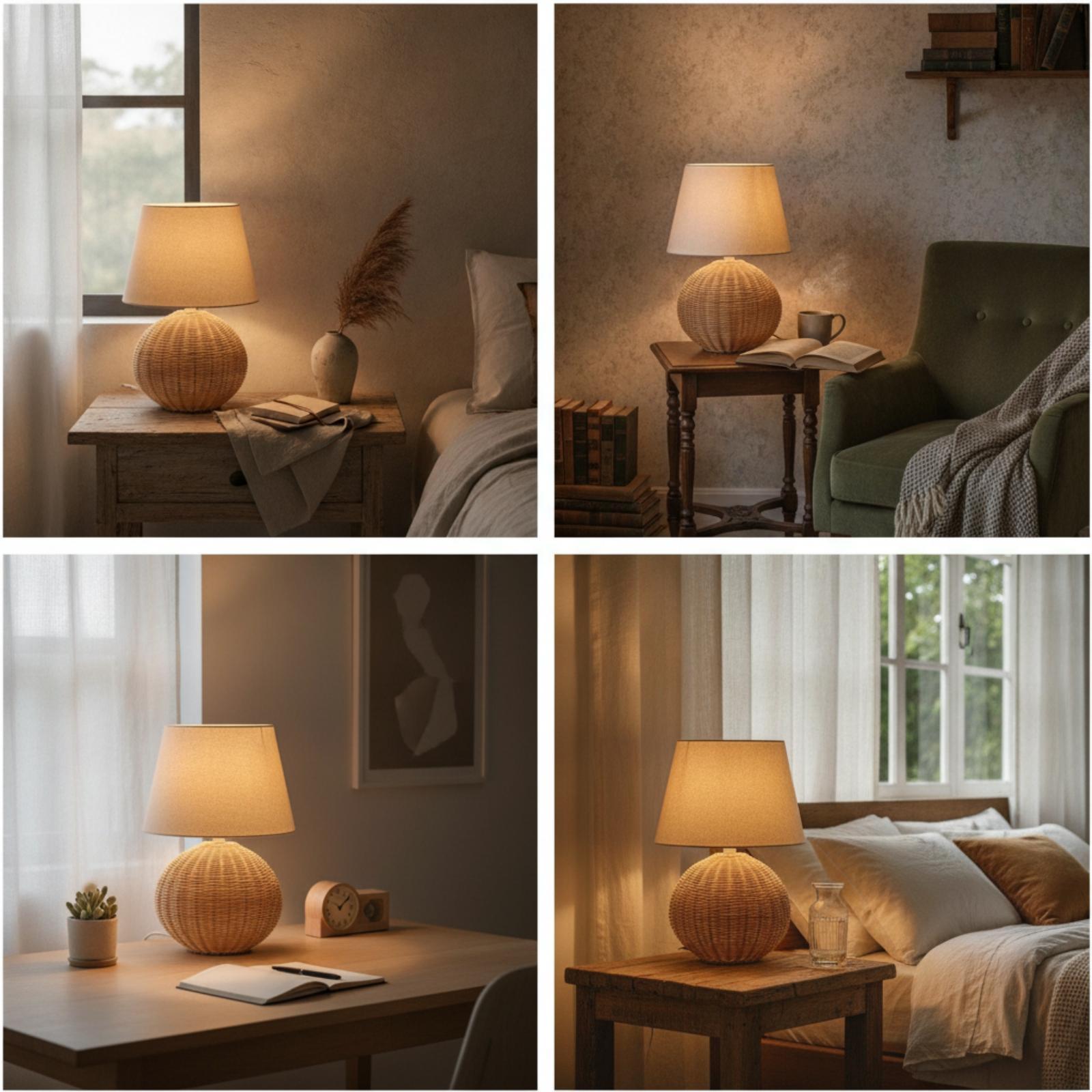 Bedside Lamp Rattan Base Fabri - Desk Lamp recension och pris