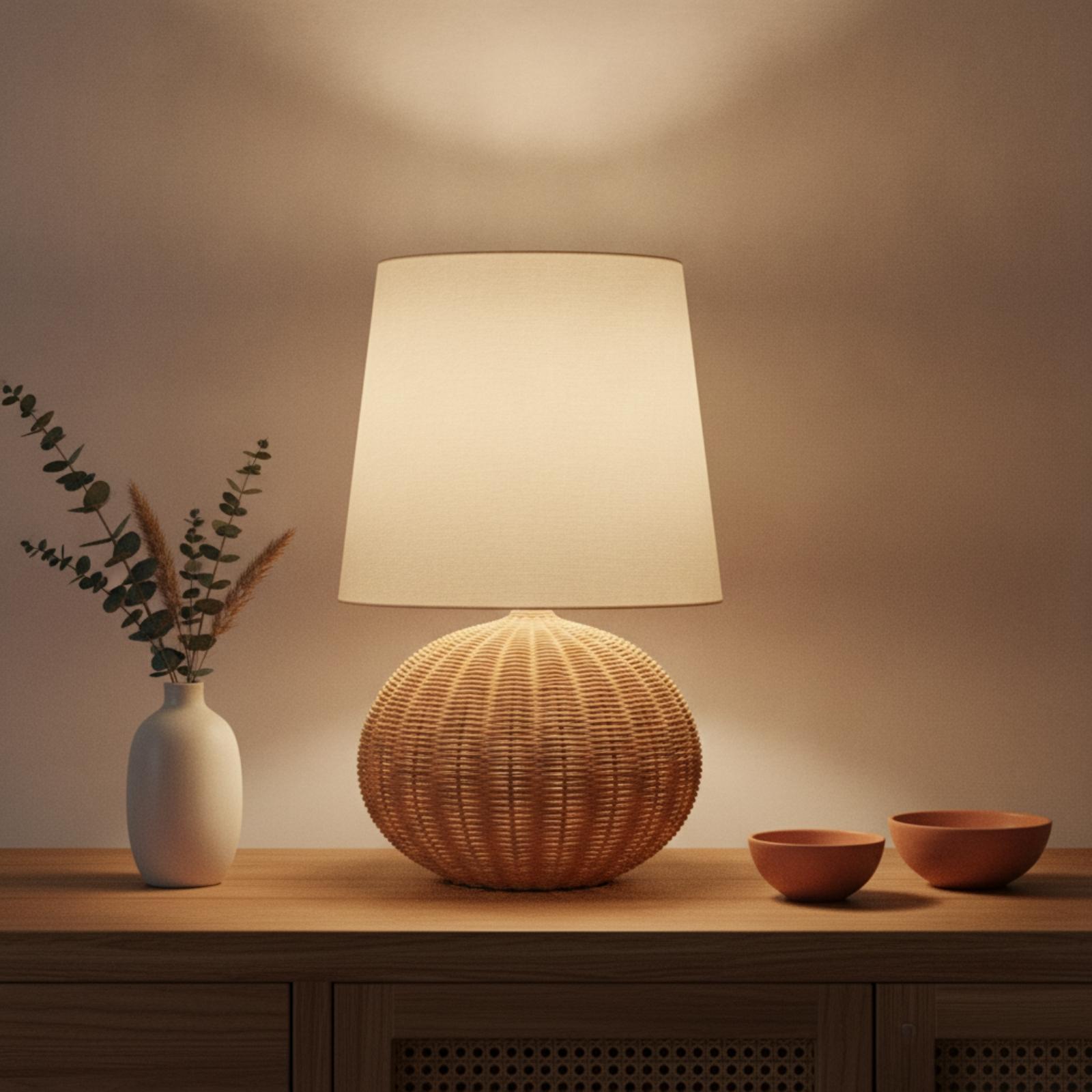 Bedside Lamp Rattan Base Fabri - Desk Lamp recension och pris