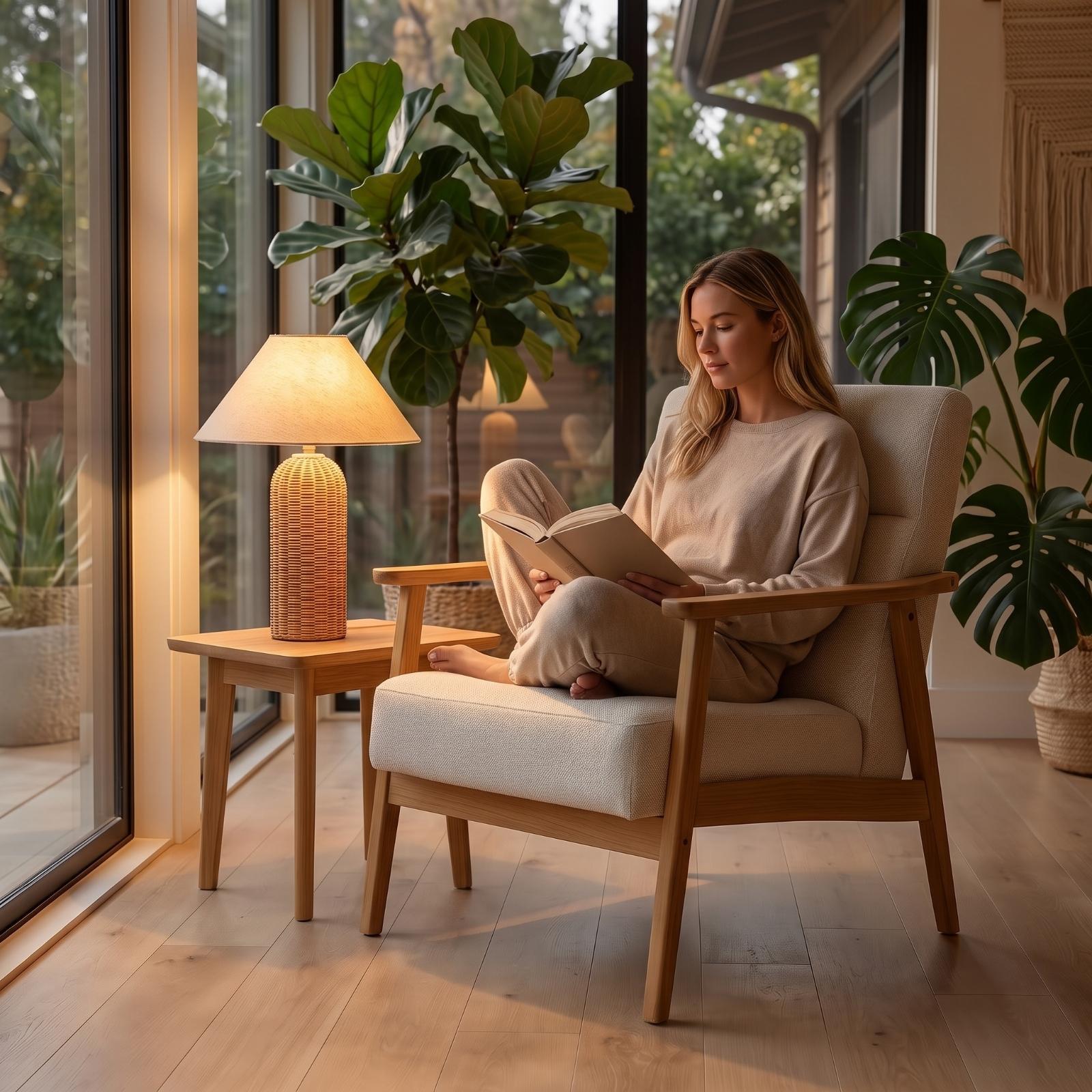 Bedside Lamp Rattan Base Fabri - Desk Lamp recension och pris