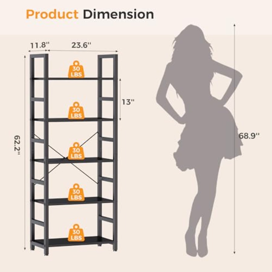 5-Tier Bookshelf, Modern Tall  - Bookshelf recension och pris